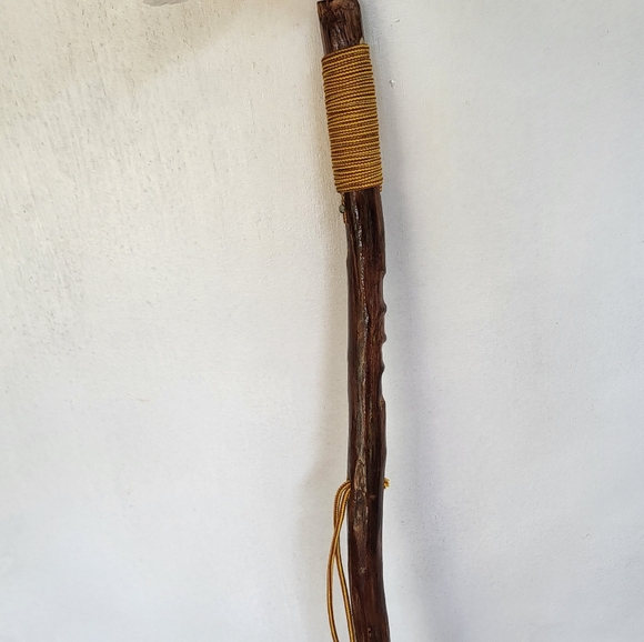 58" Natural Wood Grooved Grip Nylon Wrist Strap Handmade Walking Hiking Stick - Picture 10 of 11